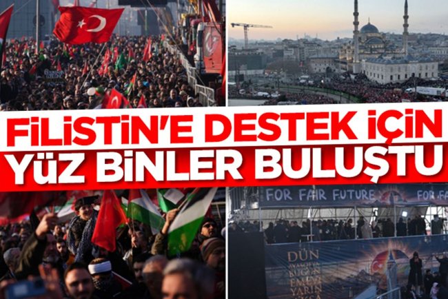 Filistin'e destek için yüz binler Galata Köprüsü'nde buluştu