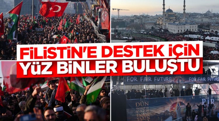 Filistin'e destek için yüz binler Galata Köprüsü'nde buluştu