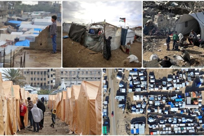 Gazze'de şiddetli yağış ve rüzgar yerinden edilenlerin çadırlarını uçurdu