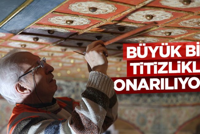 Selimiye Camii'nin merkezinde yer alan müezzin mahfili onarılıyor