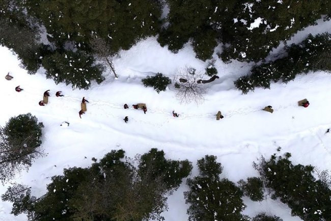 Kastamonu'da karlı yolları yaban hayvanları için aşıp doğaya yem bıraktılar