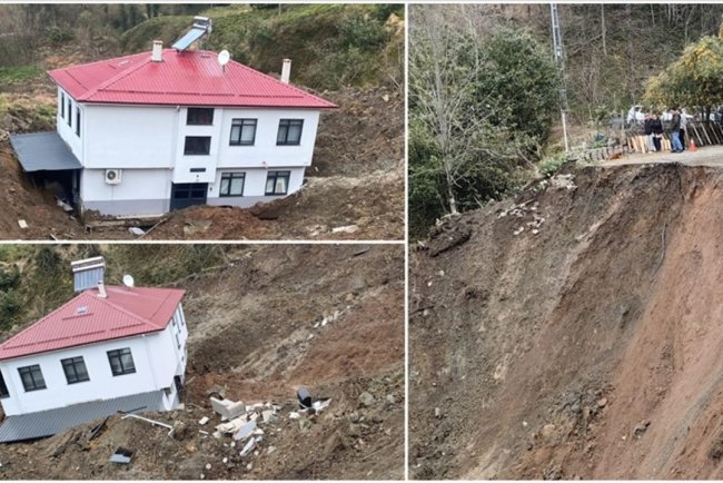 Artvin'deki heyelandan etkilenen 2 katlı ev sürüklendi