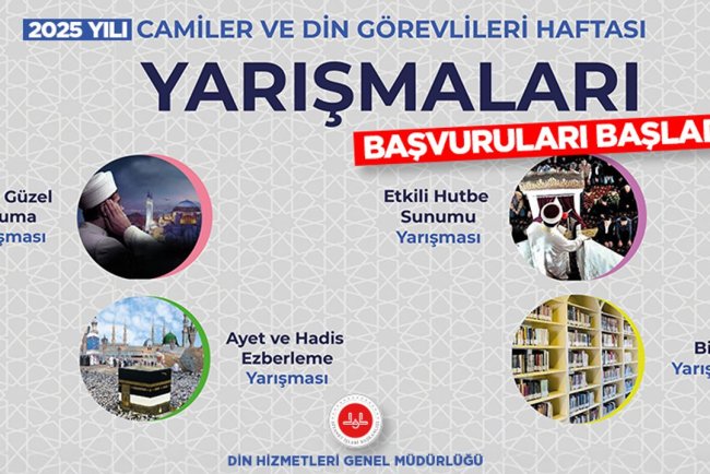2025 Yılı Camiler ve Din Görevlileri Haftası Yarışmaları başvuruları başladı