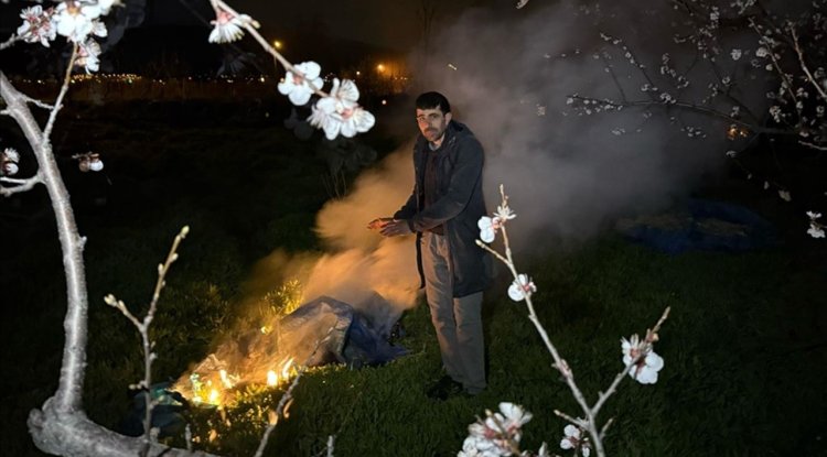 Erzincan'da üreticiler çiçek açan ağaçlar için gece ateş başında nöbette