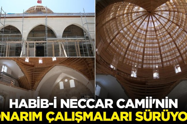 Depremde hasar alan Habib-i Neccar Camii'nin onarım çalışmaları sürüyor