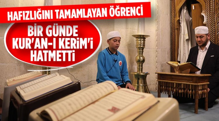 Hafızlığını tamamlayan öğrenci bir günde Kur'an-ı Kerim'i hatmetti