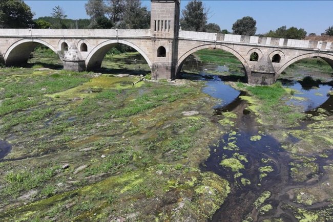 Kuraklığın etkilediği Tunca Nehri'nde su akışı durma noktasına geldi