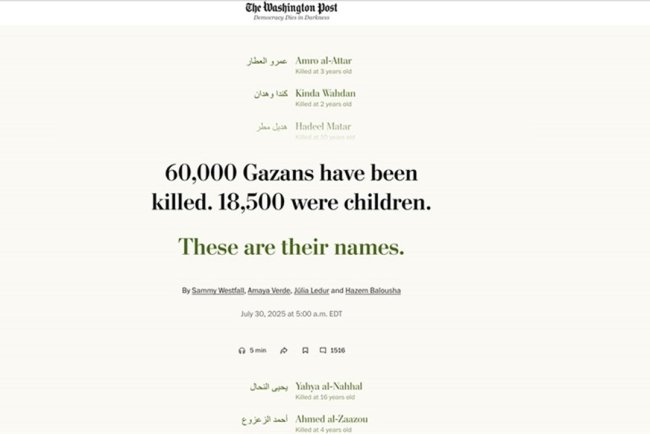 Washington Post, Gazze'de şehit edilen 18 bin 500 Filistinli çocuğun isimlerini yayımladı