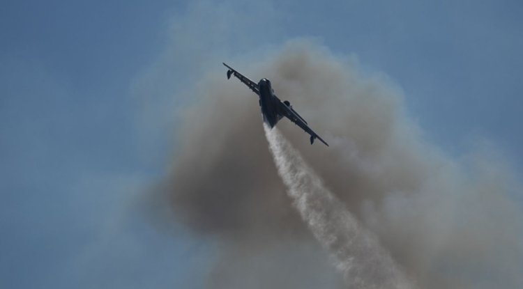 İzmir'in Urla ilçesinde çıkan orman yangınına müdahale ediliyor