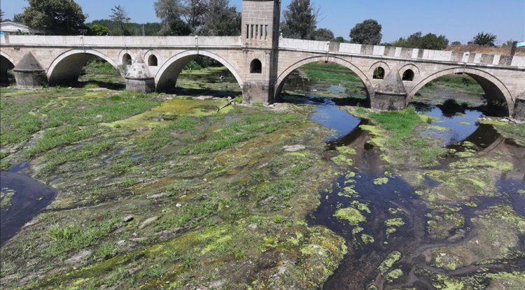 Kuraklığın etkilediği Tunca Nehri'nde su akışı durma noktasına geldi