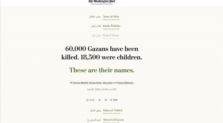 Washington Post, Gazze'de şehit edilen 18 bin 500 Filistinli çocuğun isimlerini yayımladı
