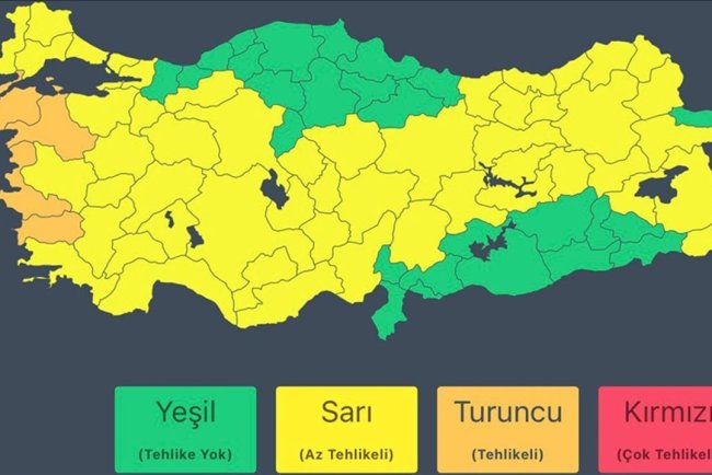 İçişleri Bakanlığından 52 il için "sarı", 4 il için de "turuncu" kodlu meteorolojik uyarı
