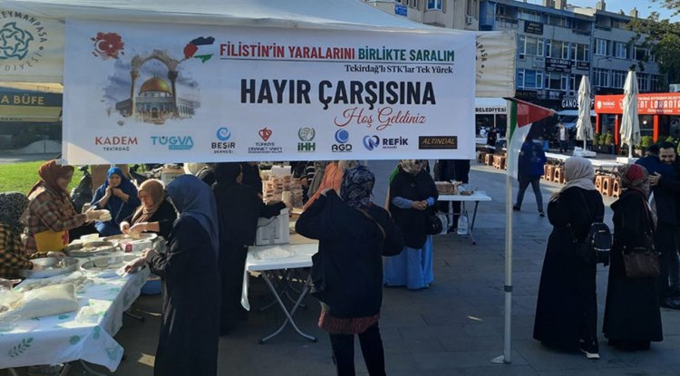 Tekirdağ'da Filistin'e destek çarşısı kuruldu